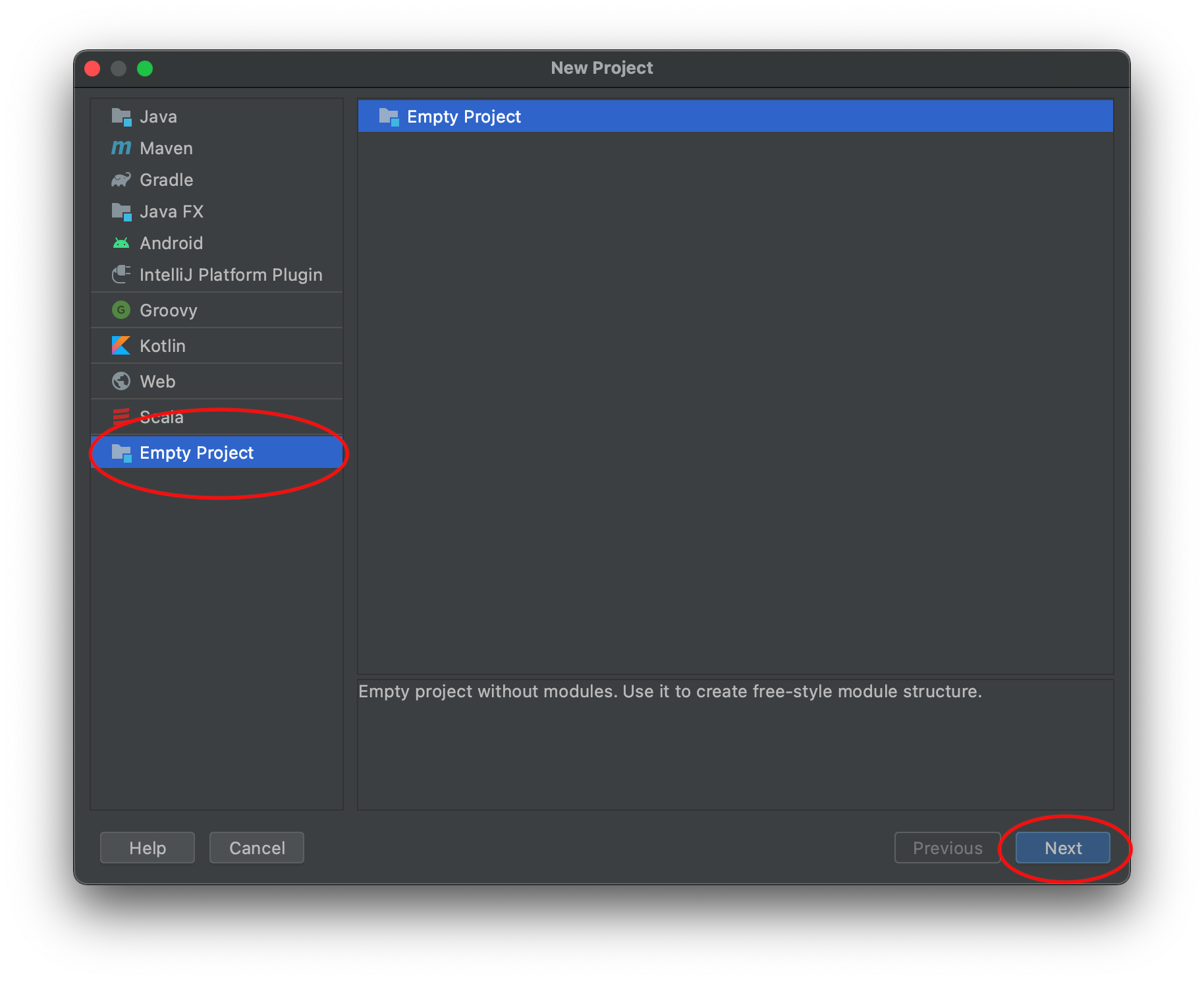 IntelliJ New Project Window