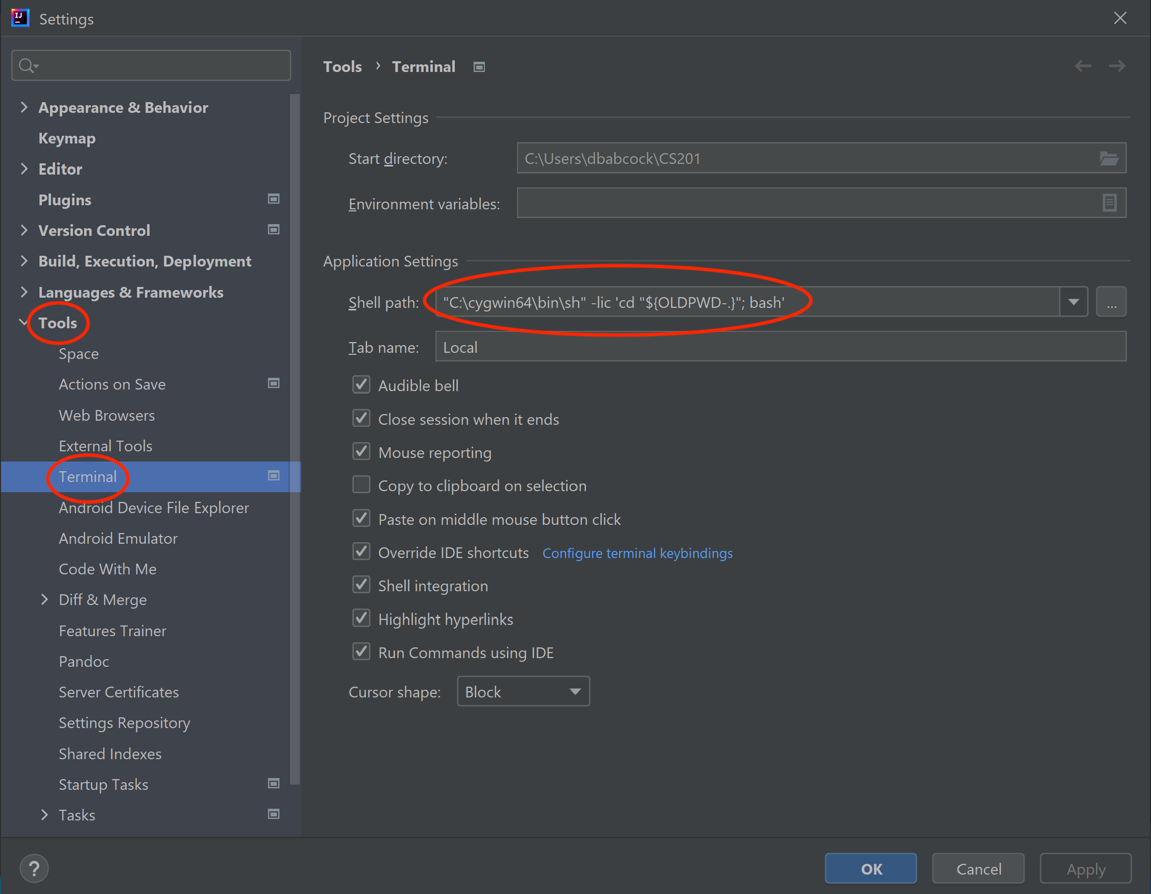 IntelliJ Tools Settings Window