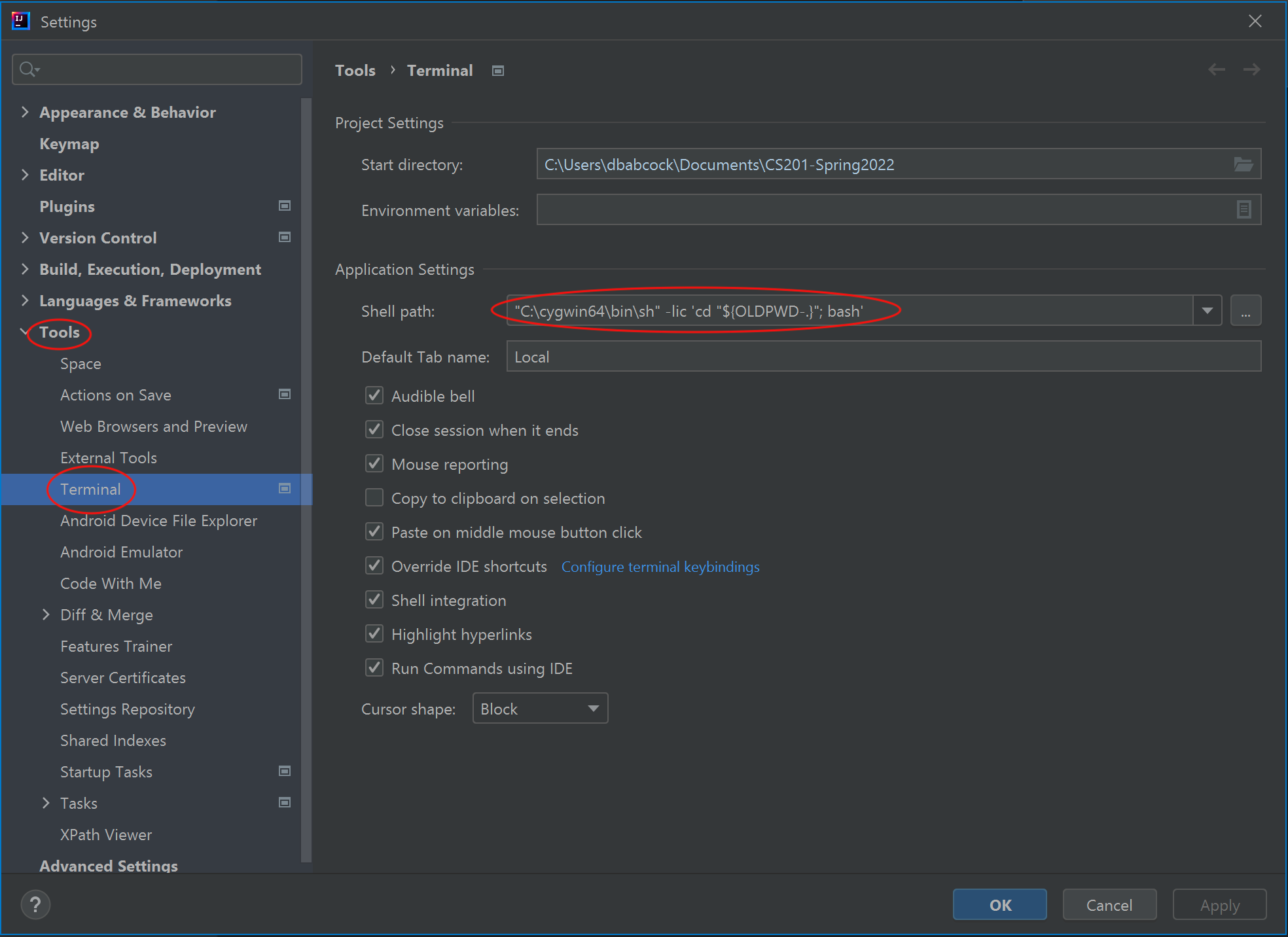 IntelliJ Tools Settings Window