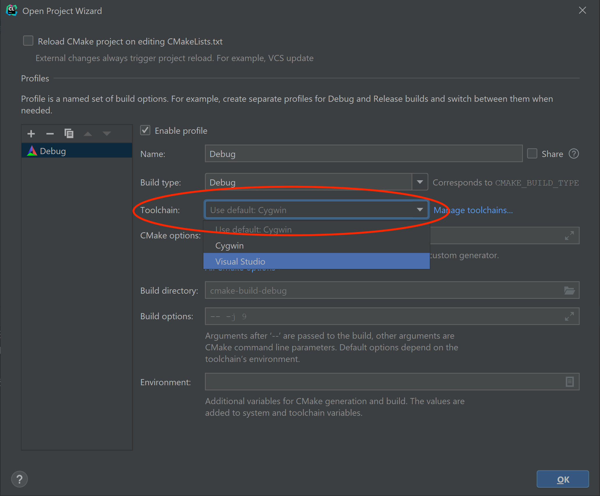 Windows CLion Project Dialog