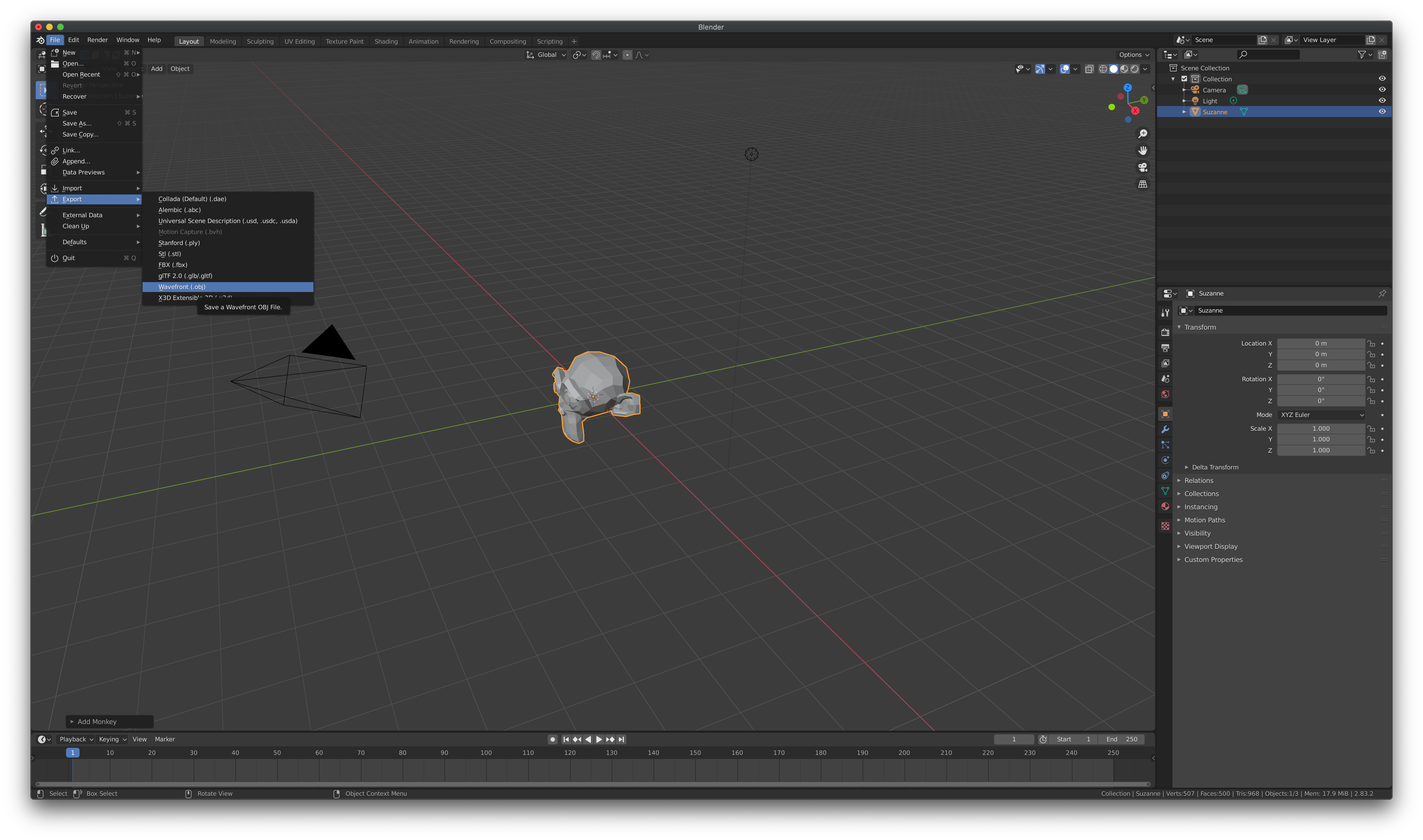 Blender Export Window