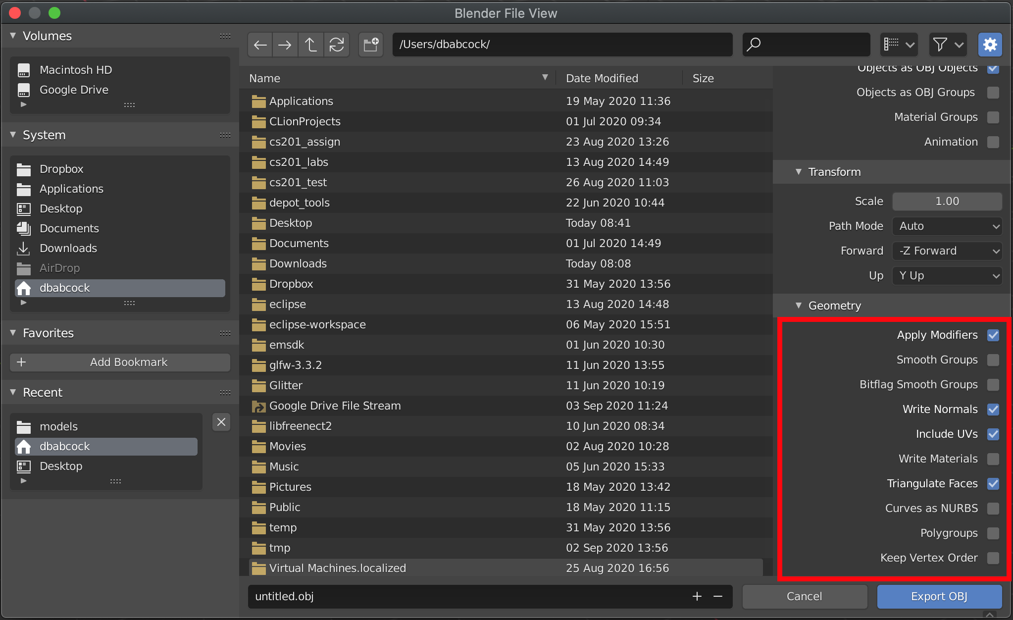 Blender Settings Window