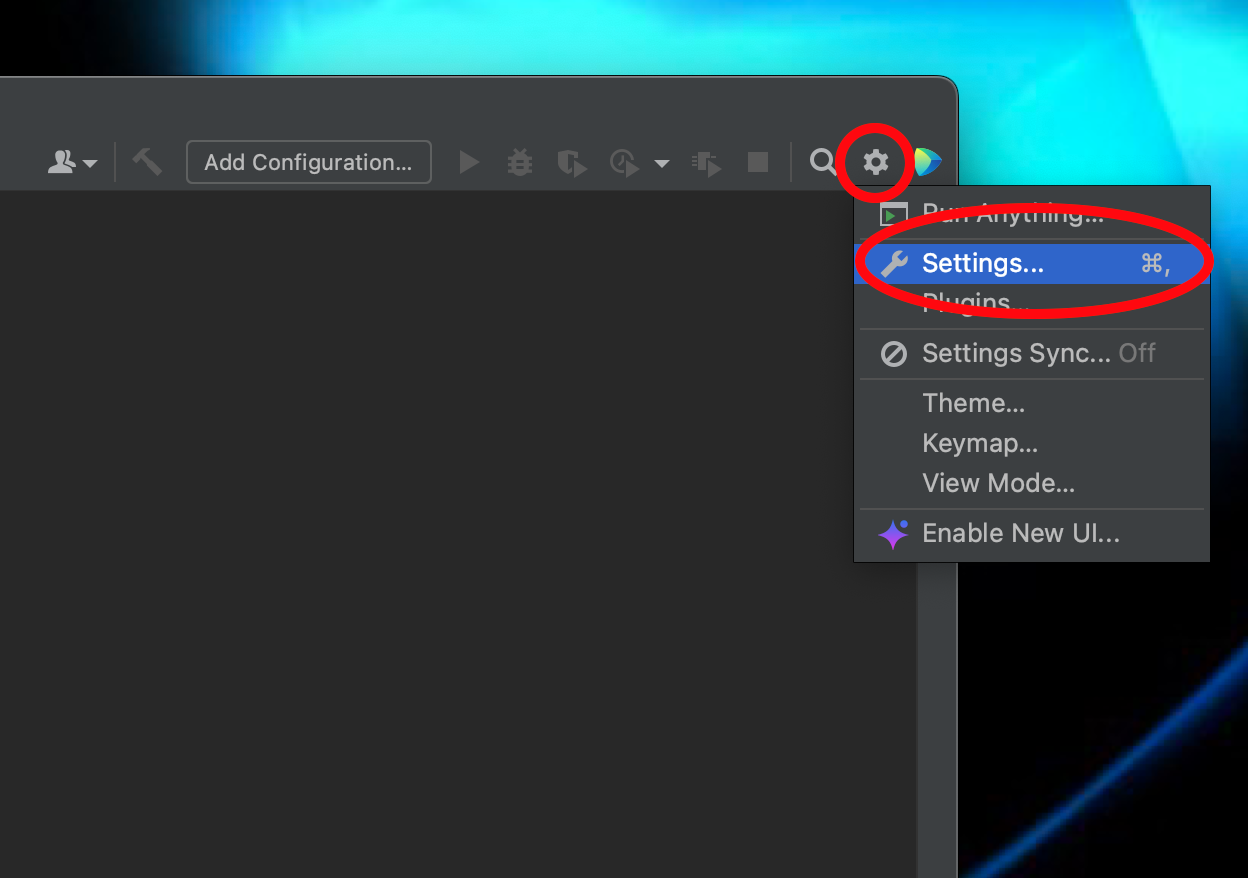 CLion Mac Select Settings Window